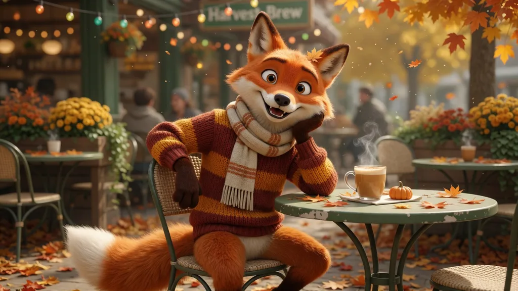 Friendly anthro fox character with bright orange fur and a relaxed pose in a warm sunlit setting — example fursona art